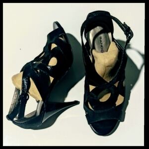 Dressy Black Patent Leather Strappy Shoes Size 7 Bandelina Style Jeaneta Formal